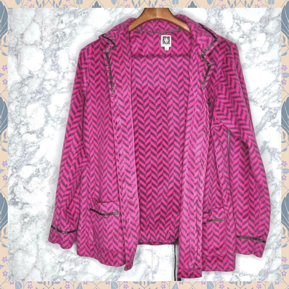 Anne Klein Sleep Lounge Fleece Set Pink Gray Herringbone Print Women’s Large - Picture 12 of 12